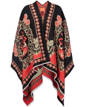 La DoubleJ Soul Printed Wool And Silk Poncho - Red