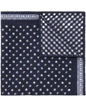 Brunello Cucinelli Geometric-Pattern Reversible Silk Pocket Square - Blue