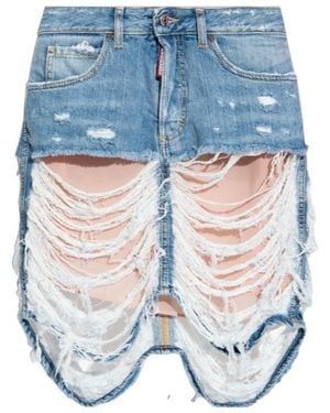 DSquared² Distressed Denim Mini Skirt - Blue
