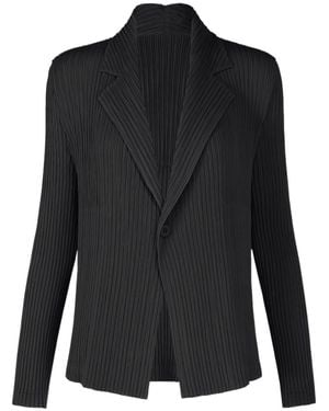 Issey Miyake Single Breasted Pleated Jacket - Black