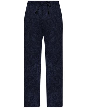 Etro Paisley Pattern Jacquard Tapered Leg Trousers - Blue