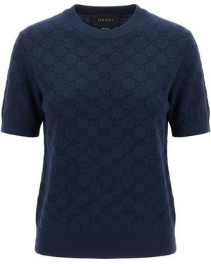 Gucci Gg Jacquard Short-Sleeve Top - Blue