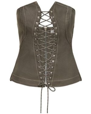 Dion Lee Cotton Denim Laced Hiking Corset Top - Green