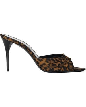 Saint Laurent Leopardprint Squaretoe Mule Sandal - Brown