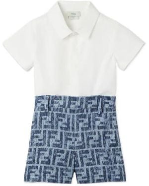 Fendi Linen And Poplin Baby Playsuit - White