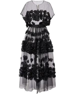 Norma Kamali Floral-Appliqué Tulle Midi Dress - Black