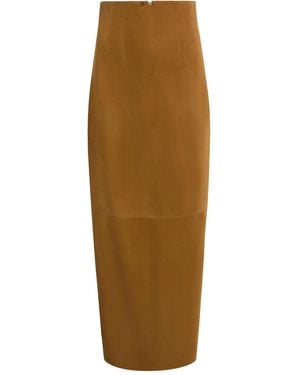KHAITE Suede Maxi Skirt - Natural
