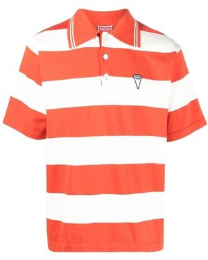 KENZO Logo-Patch Short-Sleeved Striped Polo Shirt - Red