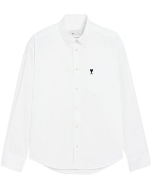 Ami Paris Boxy Cotton Shirt With Ami De Coeur - White
