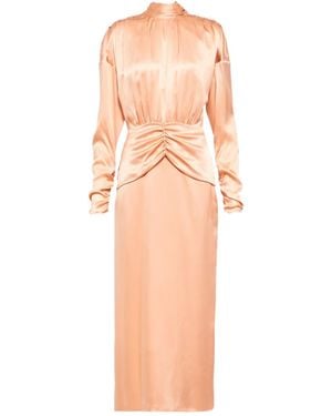 Alessandra Rich Tie-Neck Silk Satin Midi Dress - Pink