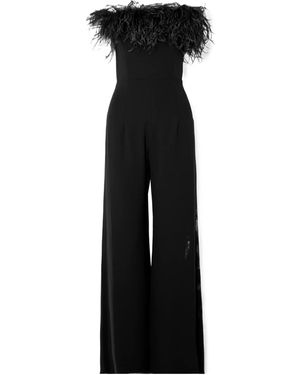 16Arlington Taree Feather-Trimmed Strapless Jumpsuit - Black