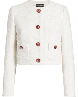 Dolce & Gabbana Single-Breasted Tweed Jacket - White