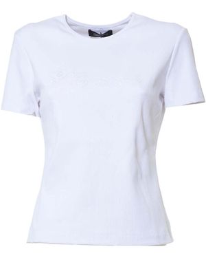 Blumarine Logo Embroidered Crewneck Knitted T-Shirt - White