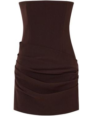 Alex Perry Strapless Draped Crepe Mini Dress - Brown
