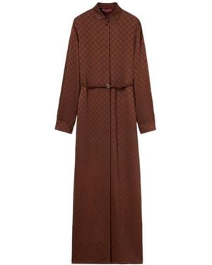 Gucci Gg Satin Dress With Double G Belt - Brown