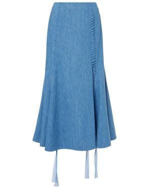Gabriela Hearst Dion Cotton And Linen Midi Skirt - Blue