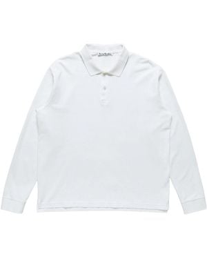 Acne Studios Logo-Print Long-Sleeve Polo Shirt - White