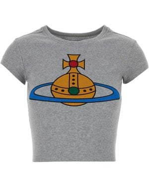Vivienne Westwood Orb Printed Ribbed T-Shirt - Grey