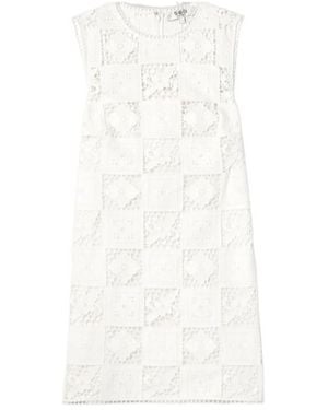 Sea Spliced Embroidered Mini Dress - White