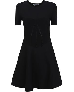 McQueen Ribbed Flared Mini Dress - Black