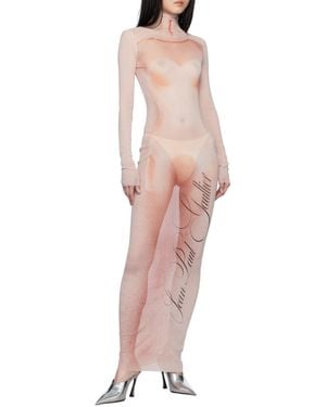 Jean Paul Gaultier Le Classique Turtleneck Mesh Long Dress - Natural