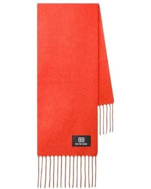 Balenciaga Logo Patch Fringed Scarf - Red