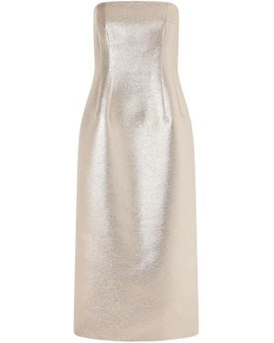 Emilia Wickstead Leila Strapless Metallic Cloque Midi Dress - White