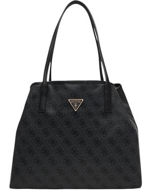 Guess Victtoria Monogram-Pattern Pouch-Detail Tote Bag - Black