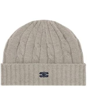 Celine Triomphe Cable-Knit Beanie - Gray