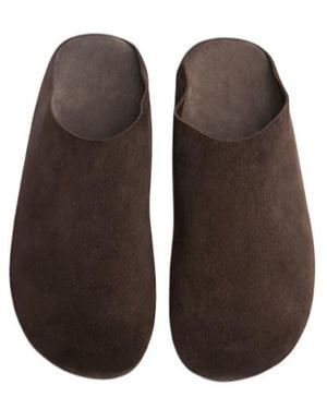 The Row Hudson Leather Slides - Brown