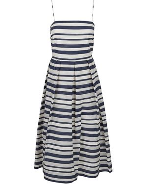 Ralph Lauren Lauren Thin Strapped Striped Midi Dress - Blue