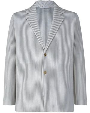 Homme Plissé Issey Miyake Pleated Notched-Lapel Blazer - Grey