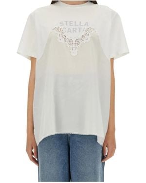 Stella McCartney Lace-Insert Graphic Boxy T-Shirt - Blue