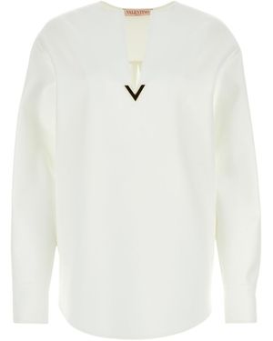 Valentino Logo Plaque V-Neck Top - White