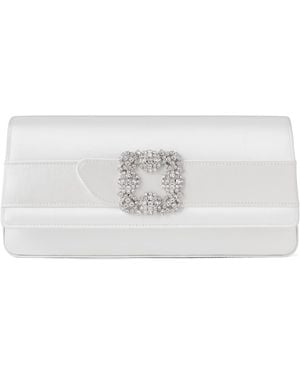 Manolo Blahnik Crystal-Embellished Satin Clutch - White