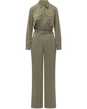 Michael Kors Michael Satin Belted Shirt Jumpsuit - Green