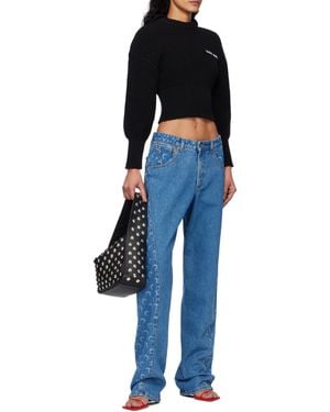 Marine Serre Half Cardigan Knit Jumper - Blue