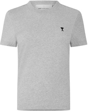 Ami Paris Light Heather Crew-Neck Short-Sleeve Tee - Gray