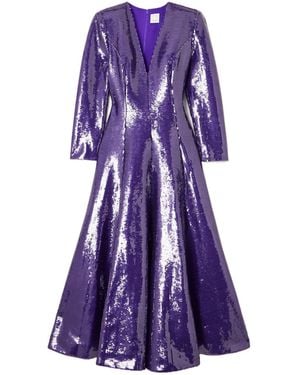 Huishan Zhang Pleated Sequin Satin Maxi Dress - Purple