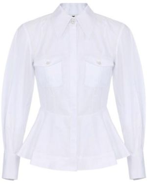 Elisabetta Franchi Cotton Poplin Shirt With Flounce - White