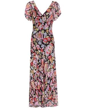 RIXO London Metallic Floral Chiffon Maxi Dress - Red