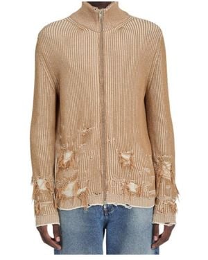 MM6 by Maison Margiela Ribbed Knit Distressed Cardigan - Blue