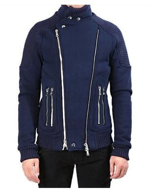 Balmain Biker Double Zip Jacket - Blue