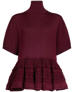 Alaïa Ruffled-Trim High-Neck Top - Red