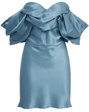 GIUSEPPE DI MORABITO Draped Short Silk Dress - Blue
