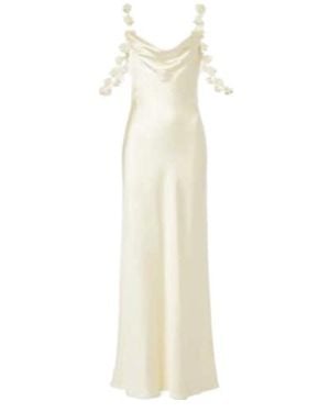 Self-Portrait Floral-Appliqué Satin Maxi Dress - White