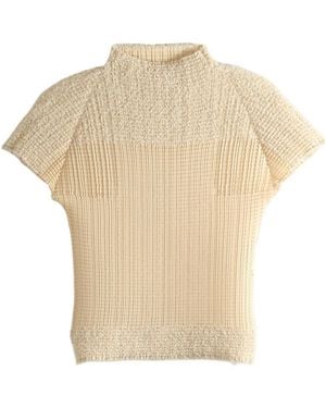 Issey Miyake Sheer Fuzzy Pleated Top - Natural