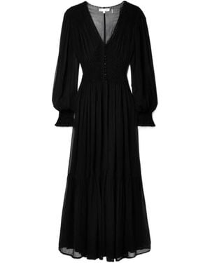 LoveShackFancy Evalina Smocked Chiffon Maxi Dress - Black