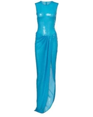 Alex Perry Asymmetric Sequined Gown - Blue