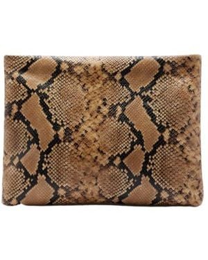 Nili Lotan Jerry Small Snake-Print Leather Clutch - Brown